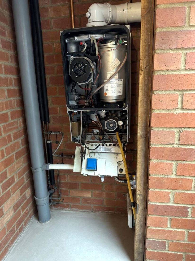 Gas boiler opened up for repair
